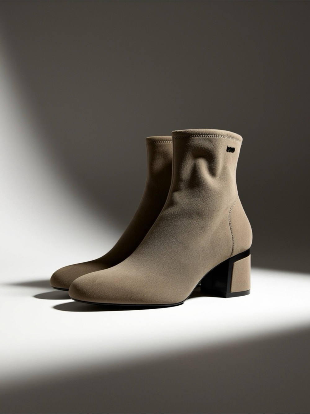 DKNY Taupe Stretch Sock Ankle Boots with Block Heel - 5 1/2 M - 3M
